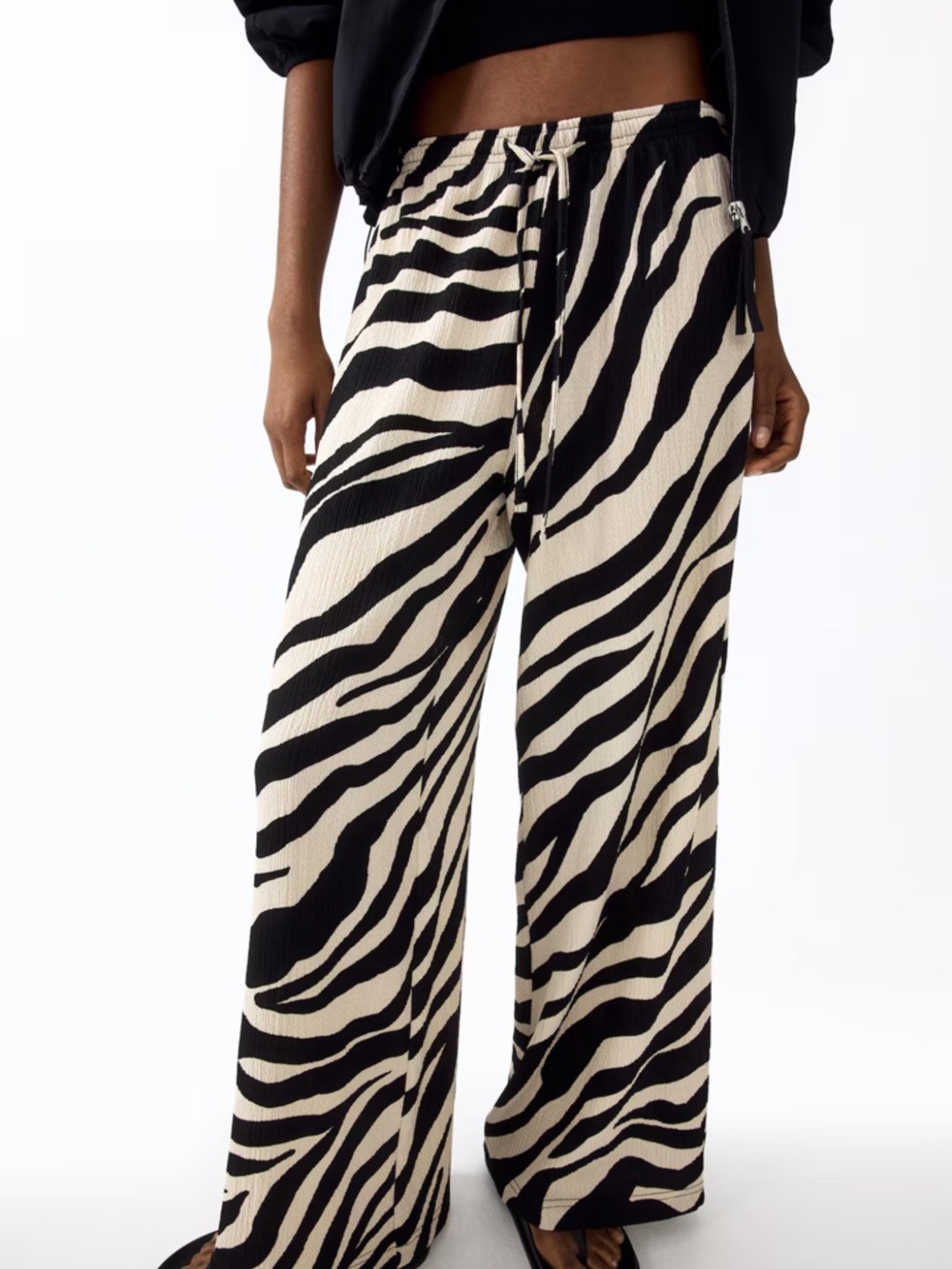 H&M Zebra-Print Wide Leg Pants - Black & Cream - Picture 1 of 6